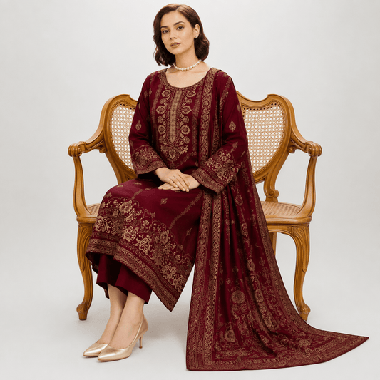 Muntaha Pashmina Jacquard 3-Piece Winter Ladies Suit