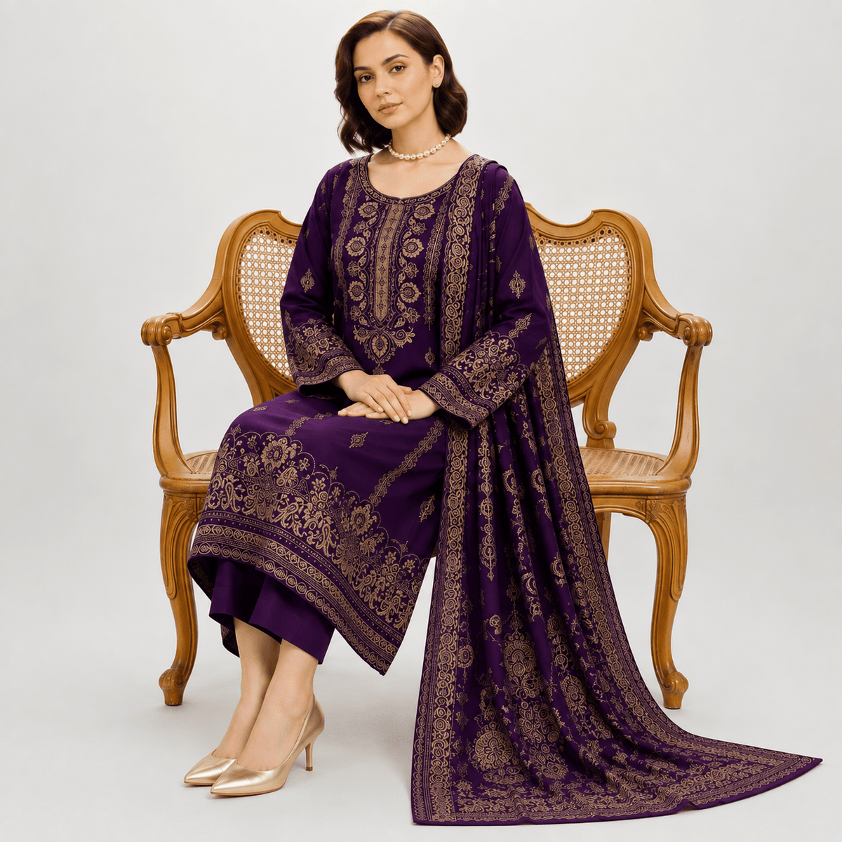 Muntaha Pashmina Jacquard 3-Piece Winter Ladies Suit