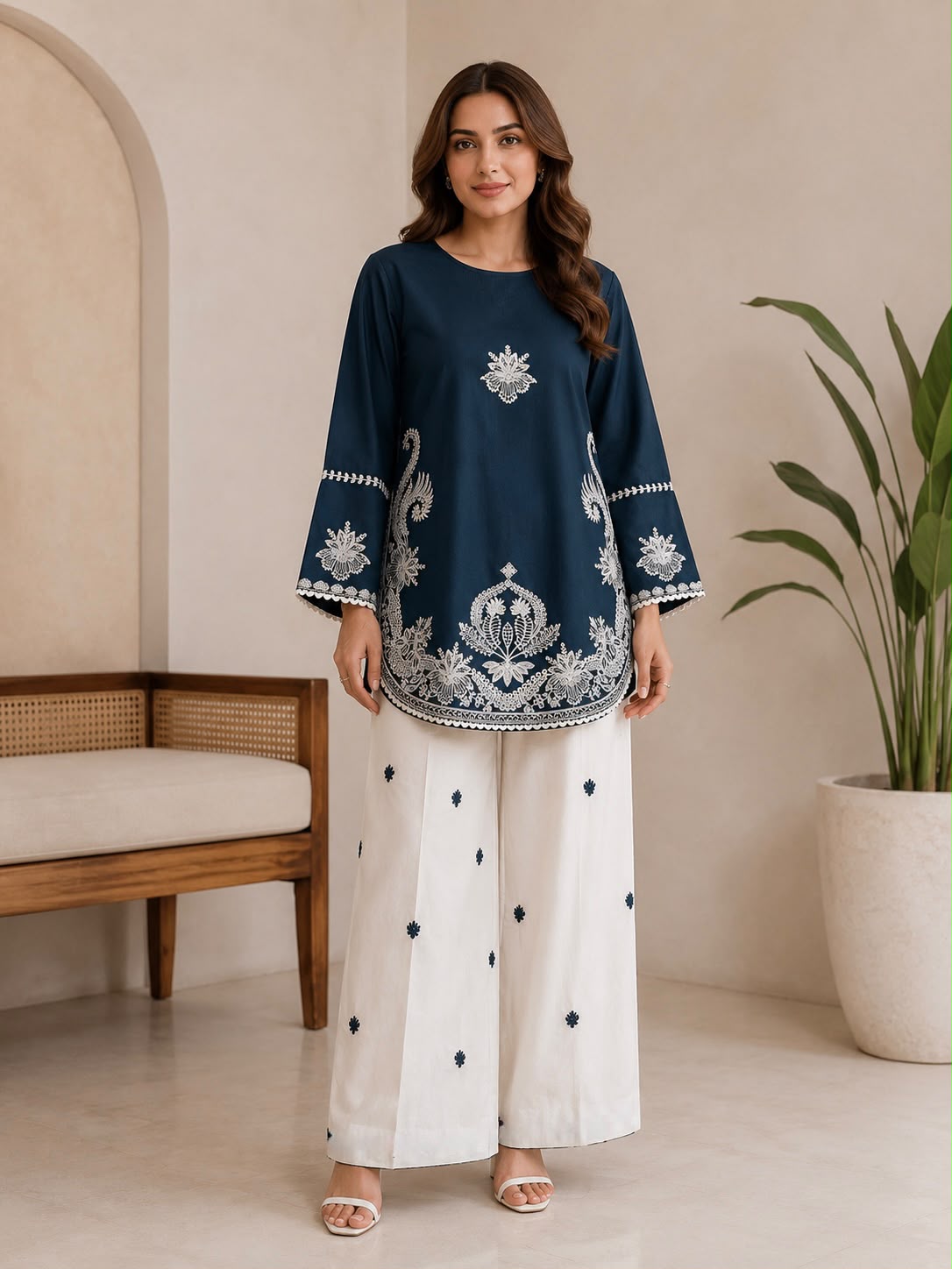 Ladies 2 Piece Cotton Embroidered Suit in Multi Colours