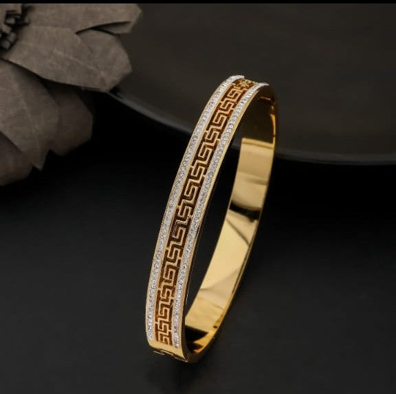 Premium Stainless Steel Golden Style with Stones Handcuff Bracelet for Women | Muntaha Store