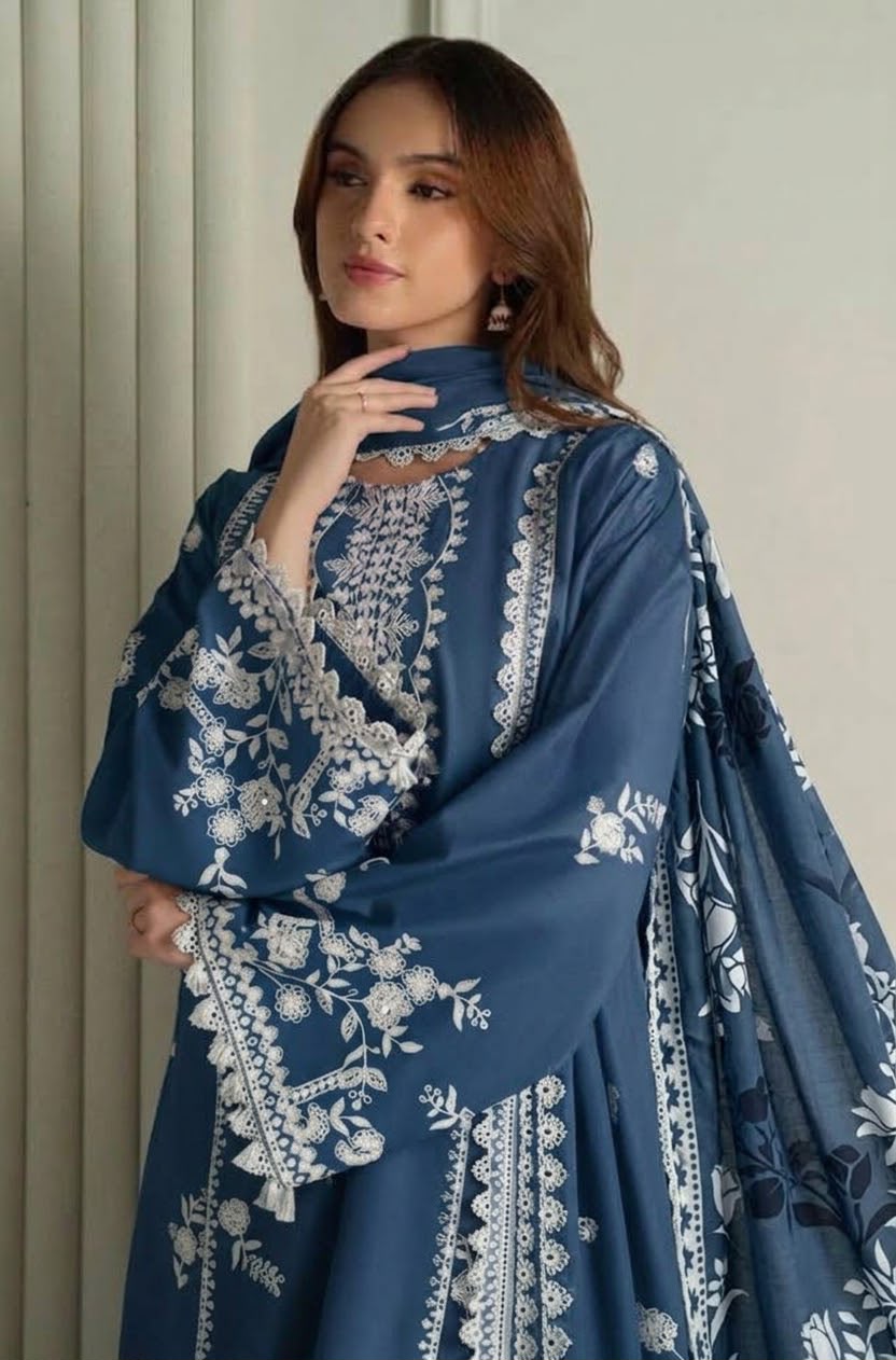Pure Dhanak Heavy Embroidered 3 Piece Suit with Dupatta Red| Muntaha Store