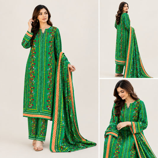 Ethnic 3 Piece Printed Khaddar Suit with printed dupatta | Muntaha Store