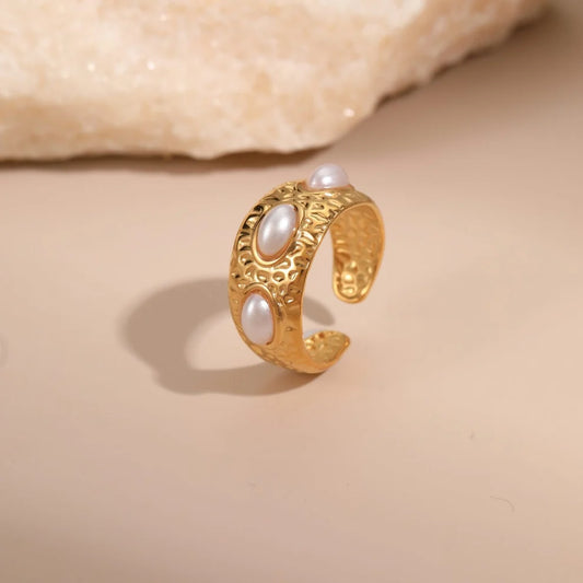 Elegant & Stylish 316L Steel 18K Gold Plated Adjustable Ring