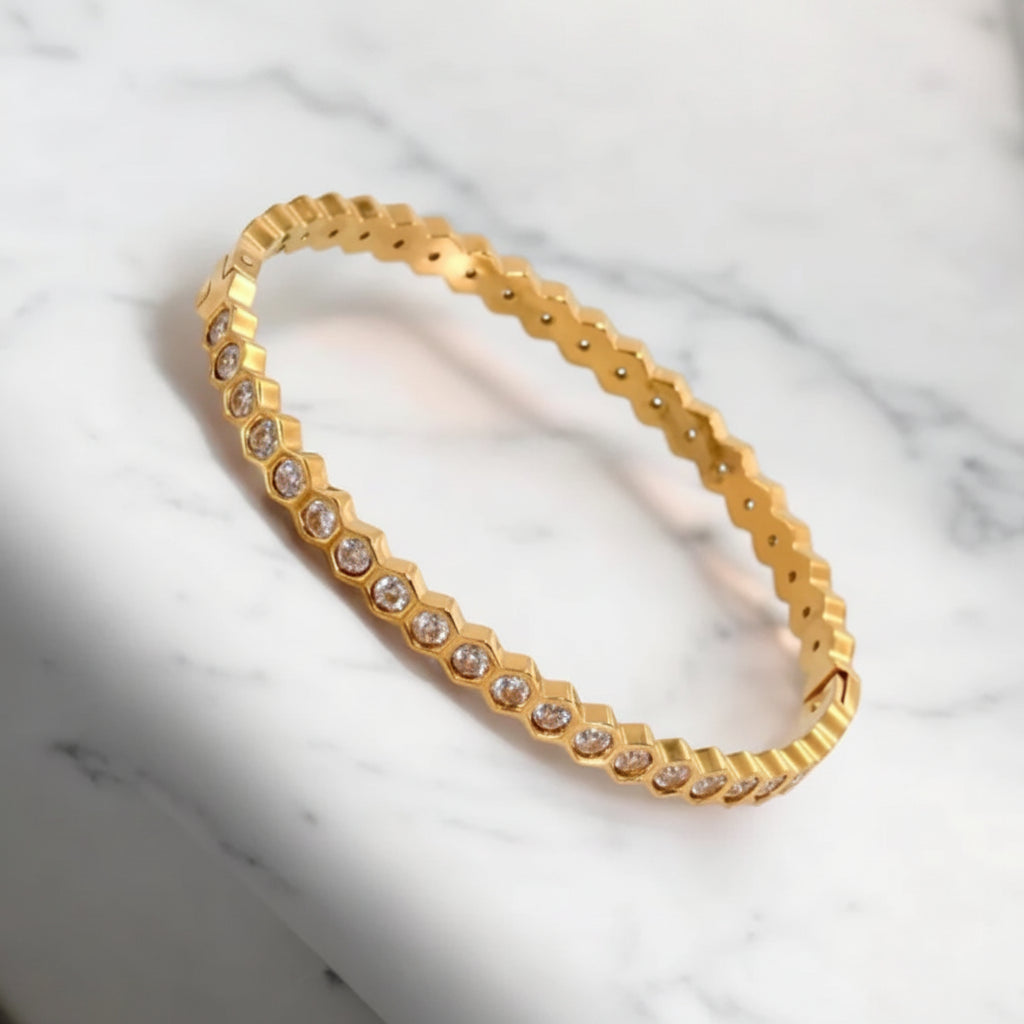 Premium stainless steel stone handcuff bracelet for women | Muntaha Store