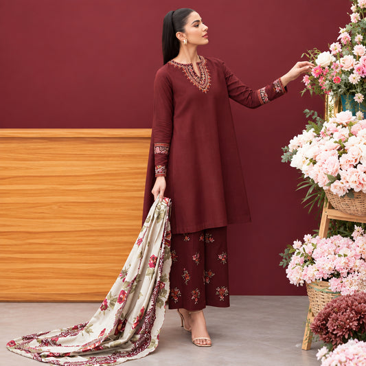 Pure Dhanak heavy embroidered 3 piece suit with dupatta | Muntaha Store