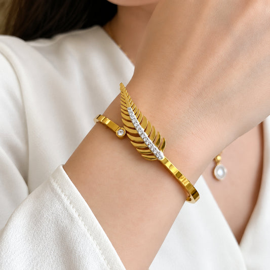 premium-stainless-stee-leaf-style-with-stones-handcuff-bracelet-for-women-muntaha-store