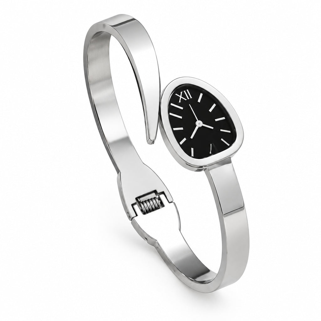 Premium Stainless Steel Silver Watch Style Handcuff Bracelet for Women | Muntaha Store