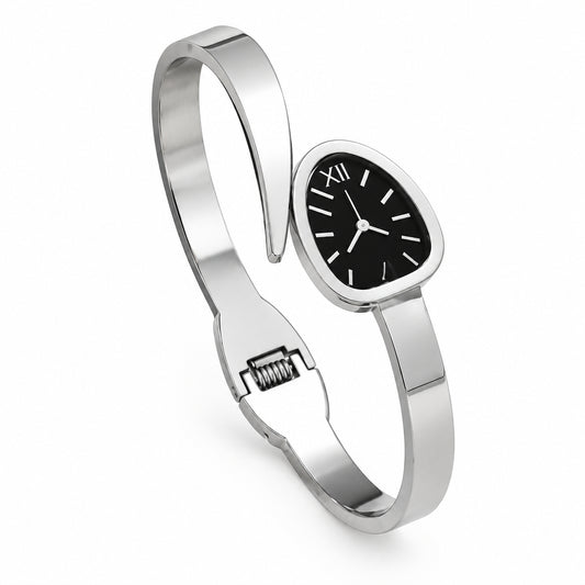 Premium Stainless Steel Silver Watch Style Handcuff Bracelet for Women | Muntaha Store