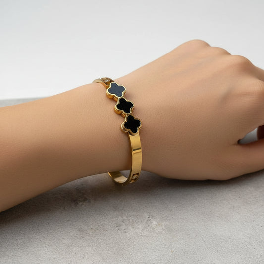 Premium stainless steel black 3 star handcuff bracelet for women | Muntaha Store