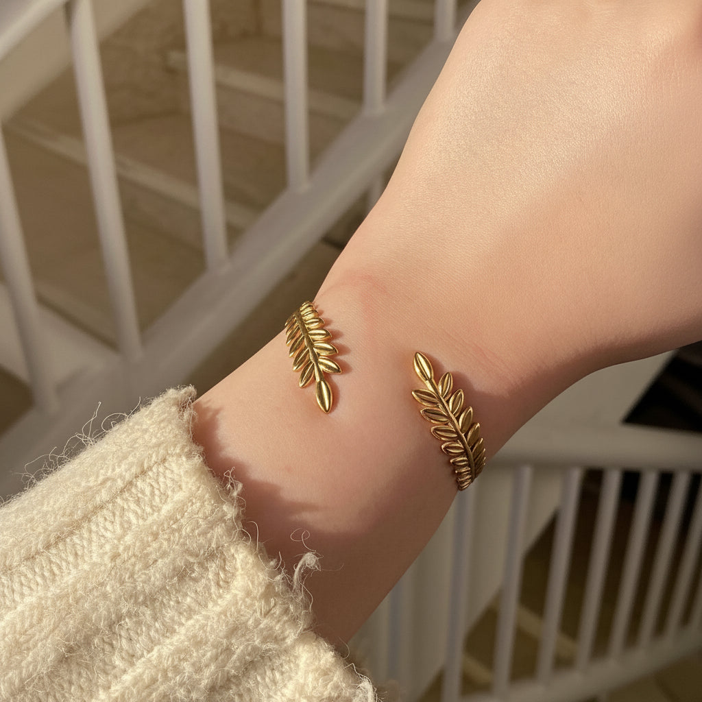Premium stainless steel small floral handcuff bracelet for women | Muntaha Store