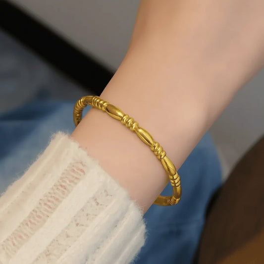 Premium stainless steel stripe handcuff bracelet for women | Muntaha Store