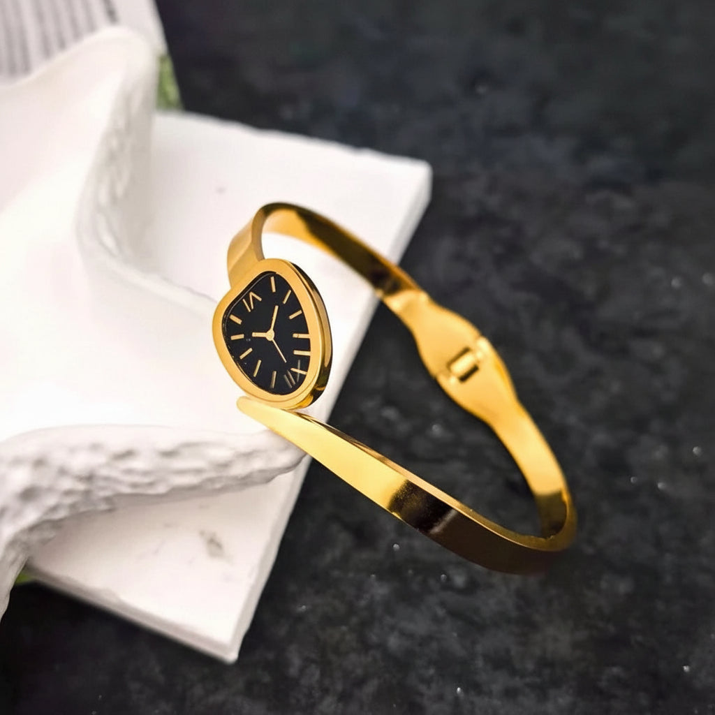 Premium stainless steel watch style handcuff bracelet for women | Muntaha Store