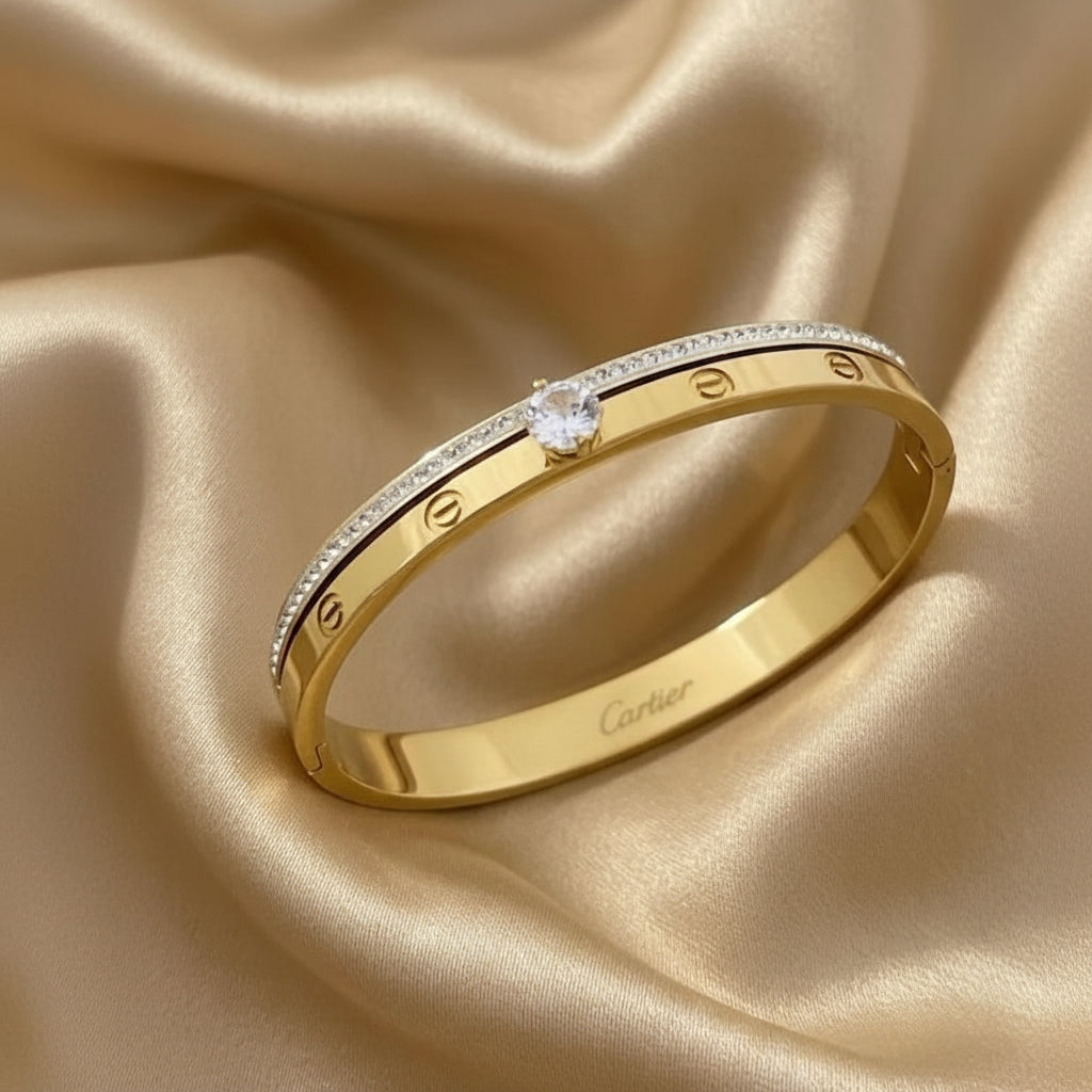 Premium stainless steel white stone handcuff bracelet for women | Muntaha Store
