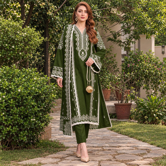 Pure Dhanak heavy embroidered 3 piece suit with dupatta | Muntaha Store