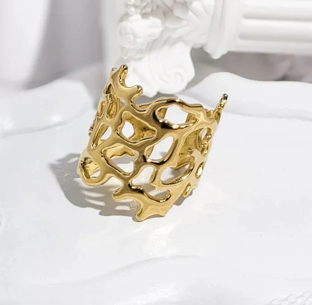 Elegant & Stylish 316L Steel 18K Gold Plated Adjustable Ring