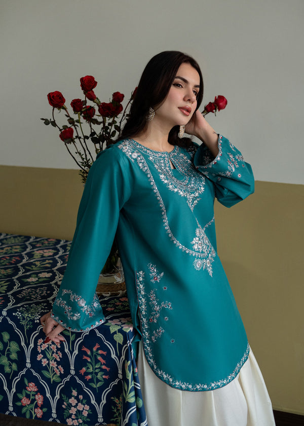ZARF LADIES STITCHED EMBROIDED 2PC (Short Shirt with Farshi Shalwar)