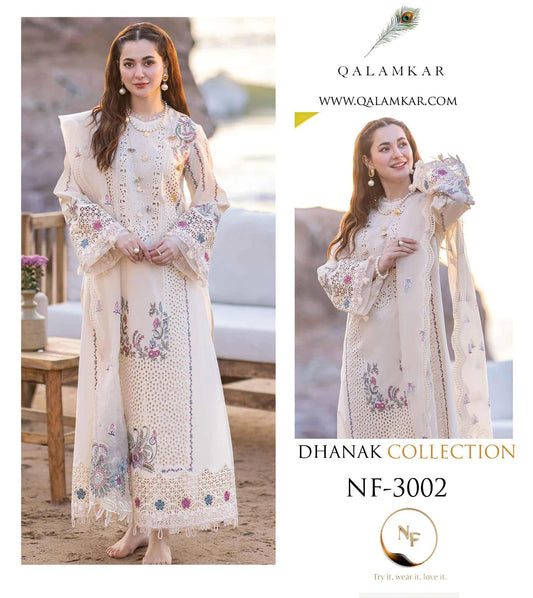 QALAMKAR Dhanak 3 Piece Unstitched Suit 2026-27 | Heavy Chikankari Embroidered Dhanak