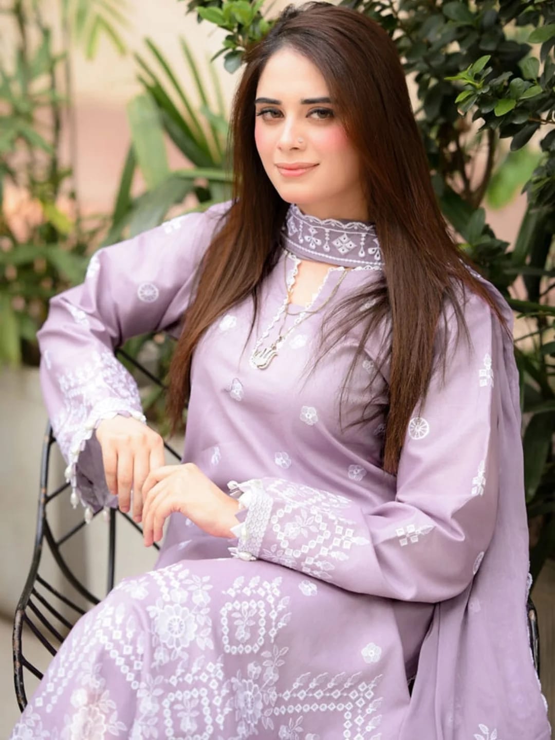 Pastel Lavender Embroidered Cotton Lawn Stitched 3PC Suit | Elegant Women’s Dress