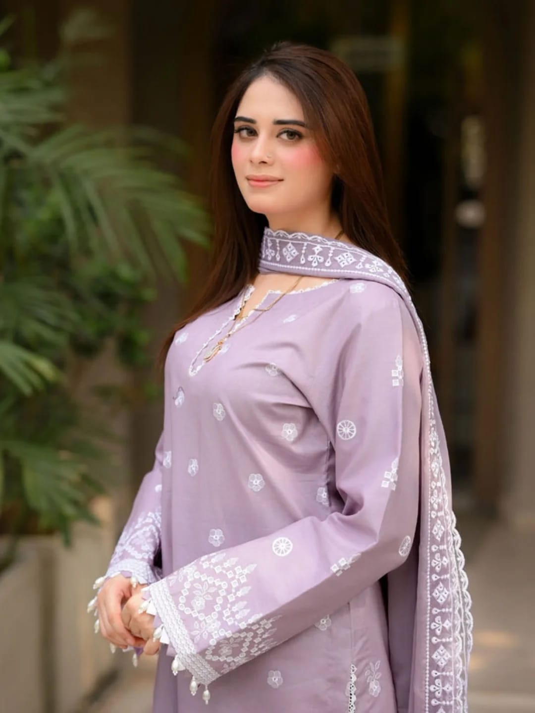 Pastel Lavender Embroidered Cotton Lawn Stitched 3PC Suit | Elegant Women’s Dress