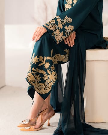 Elegant Teal Silk Printed 2PC Suit | Luxury Printed Dress, Women’s Silk Suit