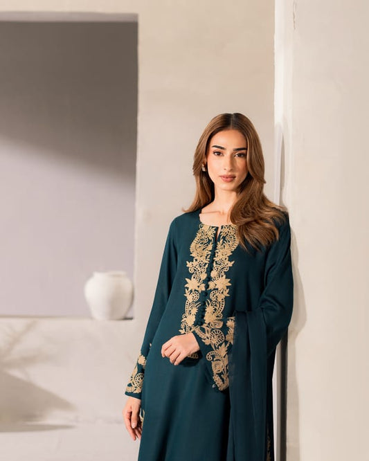 Elegant Teal Silk Printed 2PC Suit | Luxury Printed Dress, Women’s Silk Suit