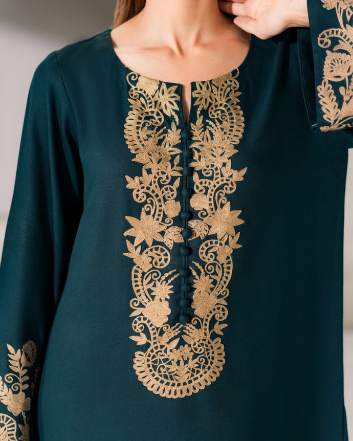 Elegant Teal Silk Printed 2PC Suit | Luxury Printed Dress, Women’s Silk Suit