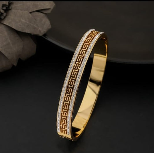Premium Stainless Steel  Golden Style with Stones Handcuff Bracelet for Women | Muntaha Store