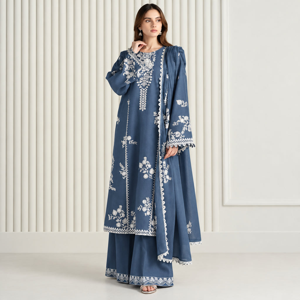 Pure Dhanak Heavy Embroidered 3 Piece Suit | Muntaha Store