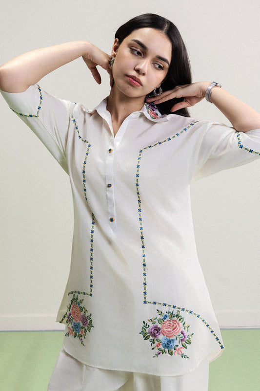 Off-White Embroidered Cotton Lawn Stitched 2PC Suit with Farshi Shalwar