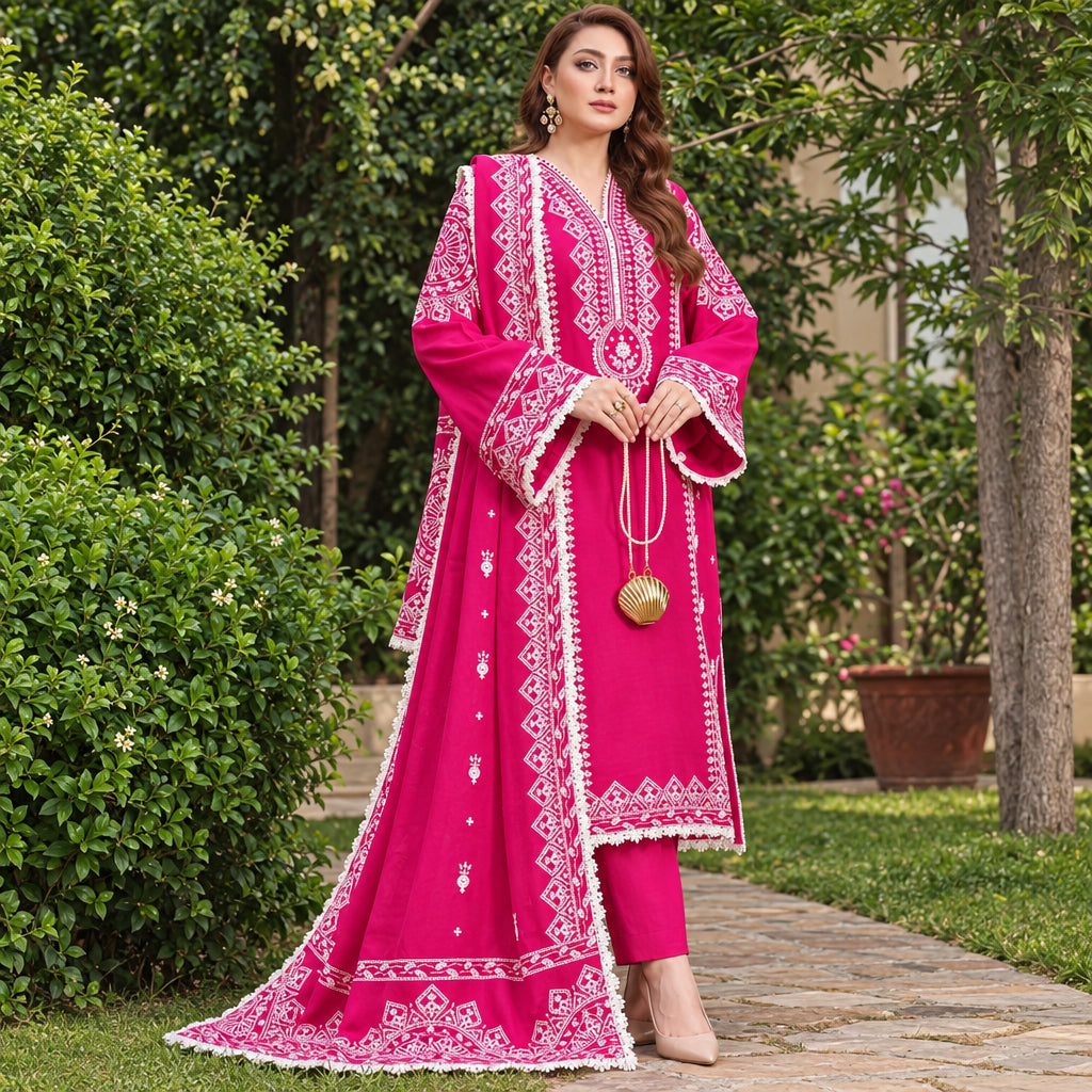 Pure Dhanak heavy embroidered 3 piece suit with dupatta | Muntaha Store