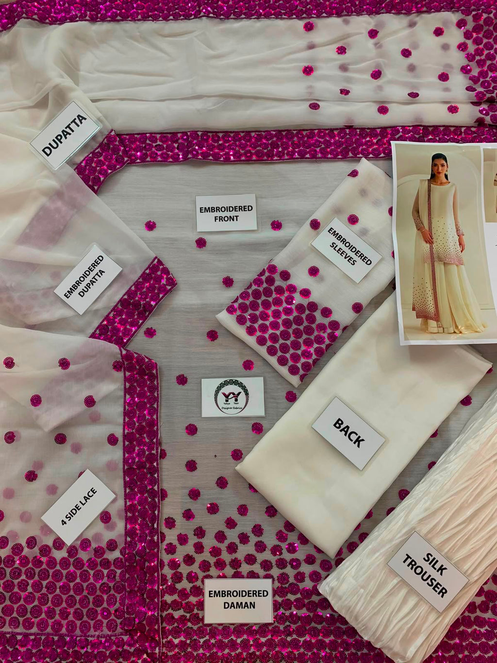 Jazmin Unstitched  – Chiffon Suit with Silk Trouser | 3 Piece
