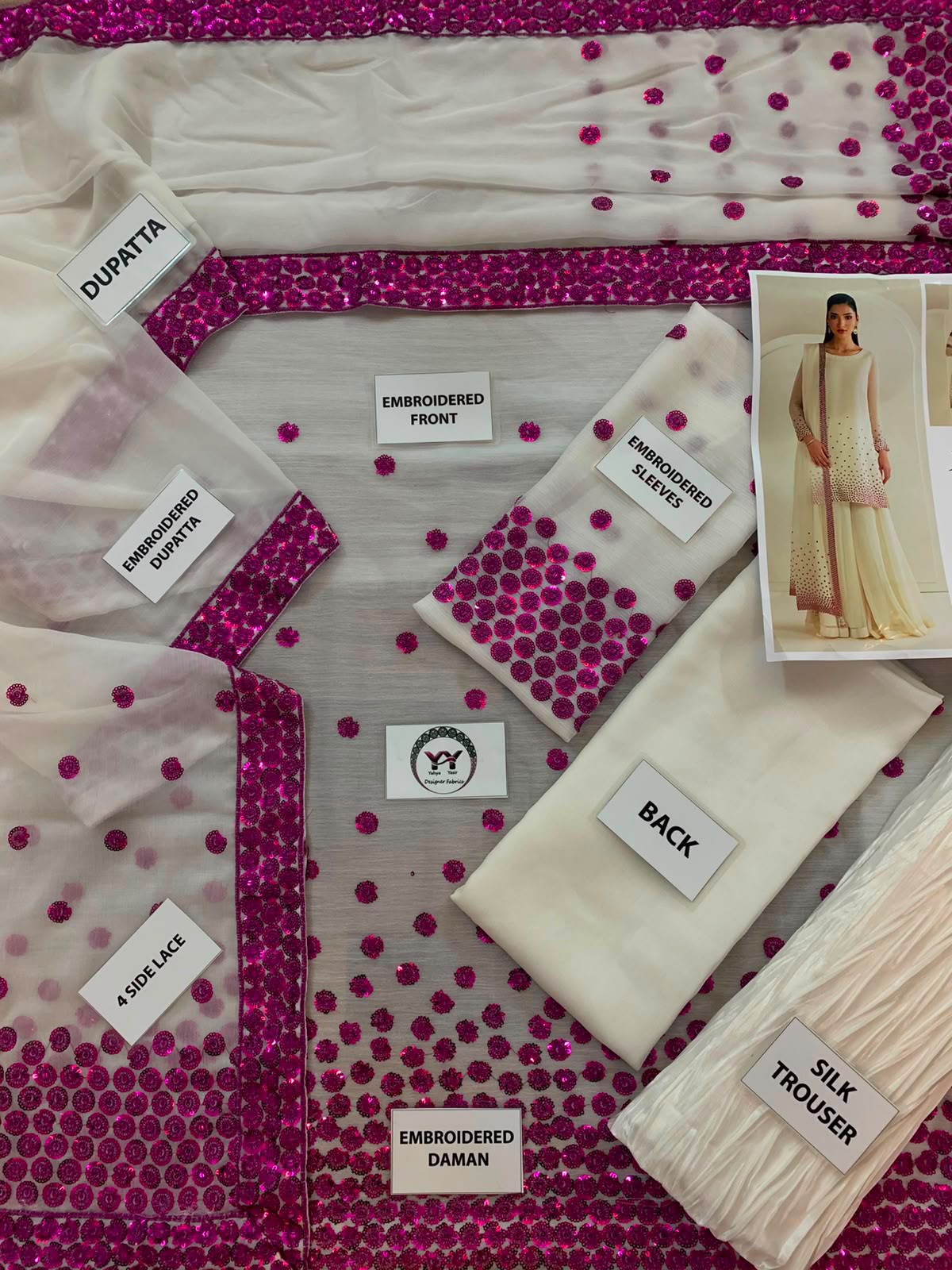Jazmin Unstitched  – Chiffon Suit with Silk Trouser | 3 Piece